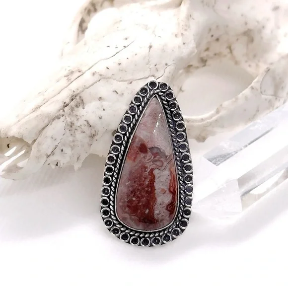 LAGUNA Lace Agate 925 Silver Crystal Ring - Picture 2 of 6